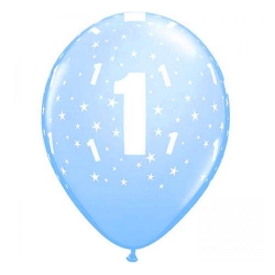 Balony z nadrukiem cyfra 1 niebieskie 6 szt